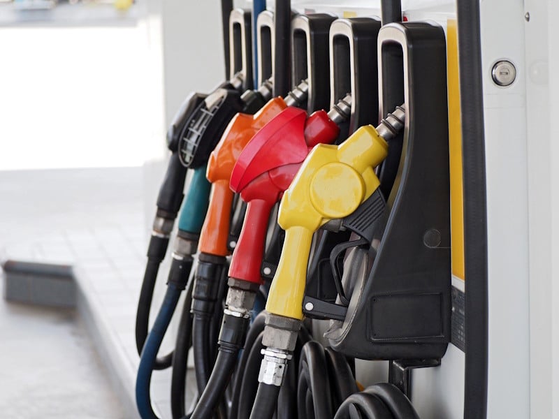 Close-up of hoses in a service station